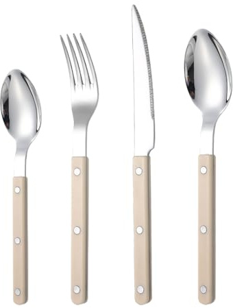 Sghtil Cubiertos franceses de acero inoxidable, plata de mesa, juego de 4 cortadores franceses de cucharilla y tenedor | Utensilios de cocina occidental aptos para lavavajillas para cenas y