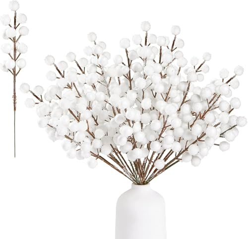 Treinta Paquetes Bayas De Acebo Artificiales Blanco Nevado Con Tallos De Alambre Para Decoraciones De Árbol De Navidad Coronas Artesanías Bodas Fiestas Regalos Hogar Baño Mesa Relleno De Florero
