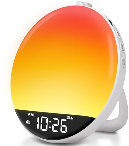 DreamSky Digital FM Radio with Bluetooth Speaker and Clear Sound, Sunrise Clock Radio for Bedroom -for Kids Heavy Sleepers Adults, Volume Control, Dimmable RGB Night Light, Timer