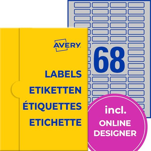 AVERY Zweckform Typenschild Folienetiketten (1.700 Aufkleber, 40x12mm auf A4, stark selbstklebend, strapazierfähig, wetterfest, bedruckbare Klebefolie, blanko) 25 Blatt, silber
