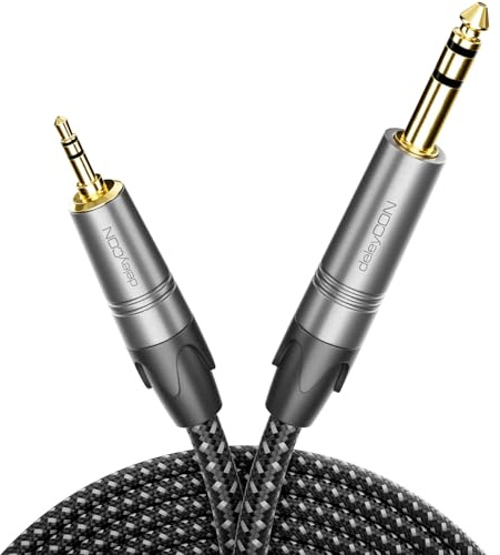 deleyCON 10 m Jack Cable Instrument Cable 6.35 mm to 3.5 mm Jack TRS (Stereo) AUX Studio Quality Pure OFC Copper (AWG24) for Amplifier Mixer Electric Guitar Bass Keyboard