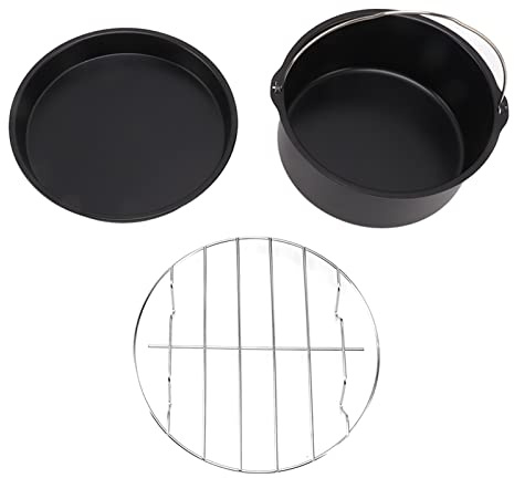 Tomotato Accessori per Friggitrice Universali, Set di Accessori in Acciaio Inox con Barile per Torta Griglia e Piastra per Pizza for Cottura Multiuso (6 pollici)