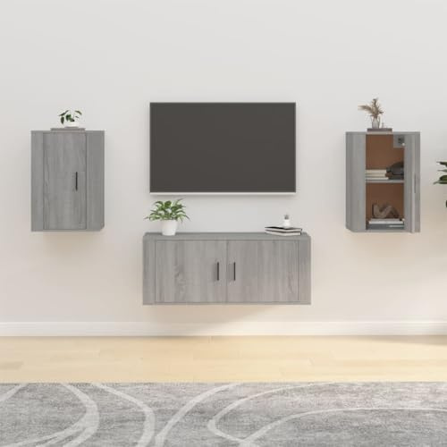 Frdhee Console TV per soggiorno, 2 pezzi, grigio 40 x 34,5 x 60 cm, per sala da pranzo, camera da letto e sala intrattenimento