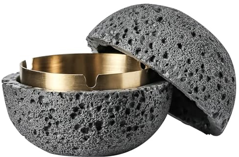 Aschenbecher mit Deckel, Kreativer Zement-Aschenbecher Beton+Innenzylinder Aus Metall -Leicht Zu Reinigen, Aschenbechers für Außen und Innenhöfe Sowie Balkone, 12.5× 11.2 CM