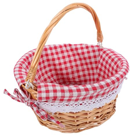 BAZEITFLOW Cestino in Rattan Intrecciato Piccolo con Manico Portatile, Cestino Portaoggetti e Alimenti da Picnic per Frutta, Verdura e Composizioni Floreali, per Eventi all’Aperto e Uso