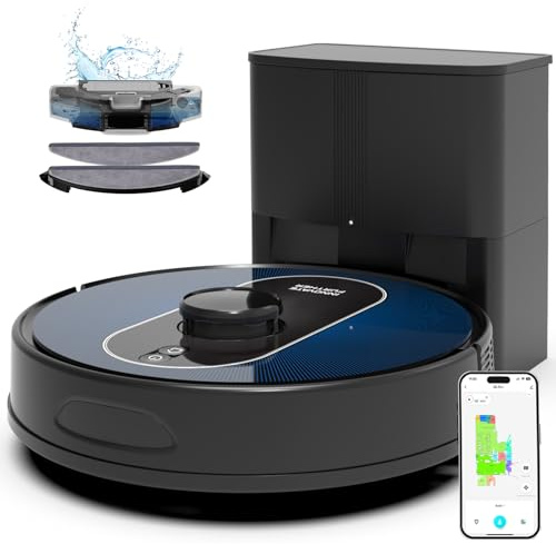 Robot Vacuum and Mop Self-Emptying: 6000Pa Robotic Vacuum 5-In-1 LiDAR Navigation with No-Go Zones/Mapping for 90 Days Hands-Free Cleaning, APP/Alexa Robot Vacuum for Pet Hair & Carpet & Hard Floor