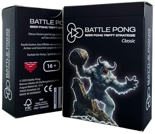 Bennus Media Battle Pong – Classic Edition: Das strategische Beer Pong Kartenspiel | Party- & Trinkspiel für Erwachsene | Upgrade für Bierpong mit 98 Karten Partys, WGs & Geburtstage