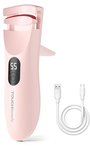 TOUCHBeauty Rizador de pestañas climatizado con indicador LED, rizador de pestañas eléctrico con 3 ajustes de temperatura, oscilación natural con silicona térmica, calentamiento rápido de 10 segundos