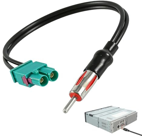 Zyrtkeriom Adaptador De Antena De Radio Coche con Amplificador De Señal, Compatible con VW, BMW, Ford, Apto para RNS510 Y Golf MK5, con Cable Divisor Doble Fakra DIN