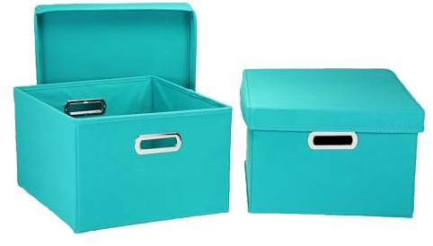 Household Essentials Fabric Storage Boxes with Lids and Handles, Aqua