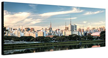 Augenblicke Wandbilder Keilrahmenbild Wandbild 150x50cm Brasilien Sao Paulo Skyline Meer Spiegelung