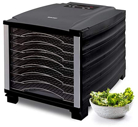 BioChef Arizona Food Dehydrator with 8 Trays Stainless Steel – Timer, Transparent Door, Mobile Trays, BPA Free Tritan Black