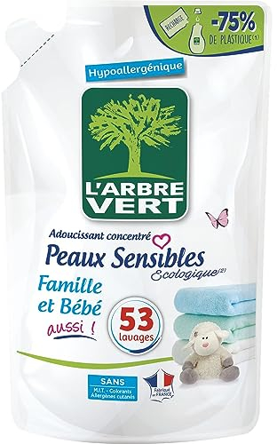 L'Arbre Vert Recharge Adoucissant Concentré Peaux Sensibles, Famille & Bébé Aussi ! - Hypoallergénique - 800mL - 53 Lavages