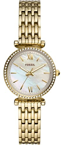 Fossil Damenuhr Carlie Mini, Quarzwerk, 28mm Gold Edelstahlgehäuse mit Edelstahlarmband, ES4735