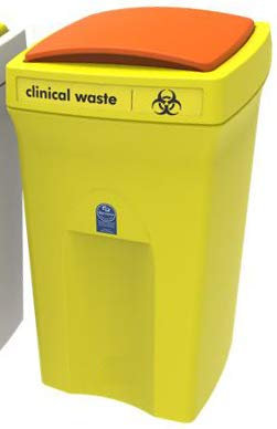 Office Needs Direct Envirobin 100 Litre Yellow Base Orange Lift Lid Clinical Waste & PPE Bin With Antimicrobial Additive