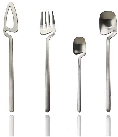 JASHII Ménagère à suspendre 24 pièces - Finition satinée - Service pour 6 personnes - Couteaux/fourchettes/cuillères inclus - Passe au lave-vaisselle - Argent mat