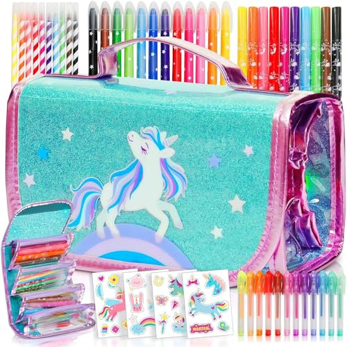 Amitié Lane Einhorn Spielzeug für Mädchen Duftende Marker Set - Einhorn Federmäppchen - Einhorn Geschenke für Mädchen 6-8, zum Malen und Basteln - Inklusive Augmented Reality App