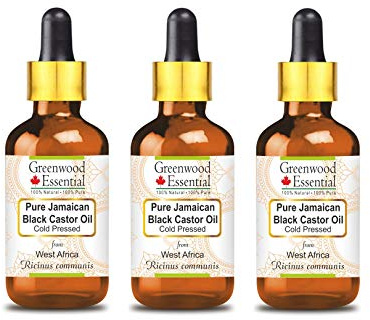 Greenwood Essential Pure Jamaican Black Castor Oil (Ricinus communis) with Glass Dropper Cold Pressed 100ml x 3 (10 oz)