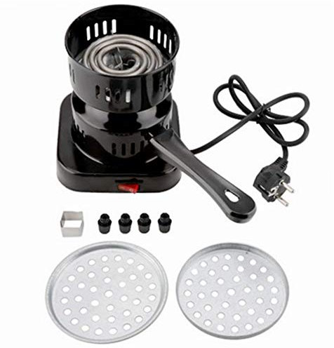 Douup Multipurpose Charcoal Starter Set for Hookah, Shisha, Nargila, BBQ Fire, Electric Burner, Stainless Steel, Porcelain Coating, Fast Heating Technology