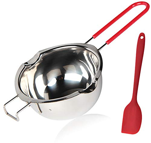 Stainless Steel Double Boiler Pot, 600ML Updated Melting Pot with Silicone Spatula for Melting Butter,Chocolate, Candy, Cheese and Caramel (Red)