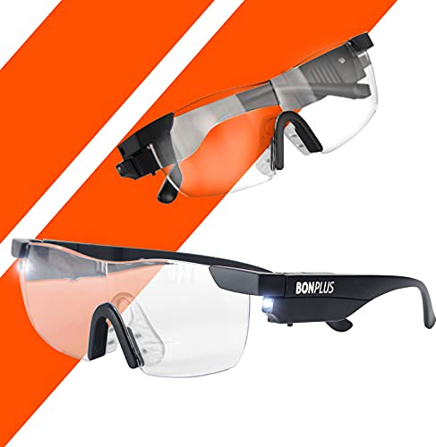 Bonplus BP | Gafas Lupa con luz LED | Marco Flexible y Ligero | 160% de Aumento | para Leer como para Realizar Cualquier Trabajo o manualidad