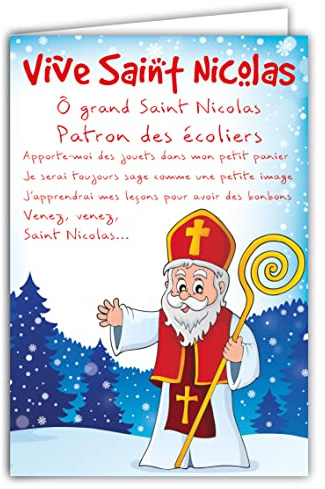 AFIE 68-1301 Lebhafte Karte Nikolaus, rot, glänzend, Happy Fest 6. Dezember, Lied, Patron der Schulkinder, weise Kinder