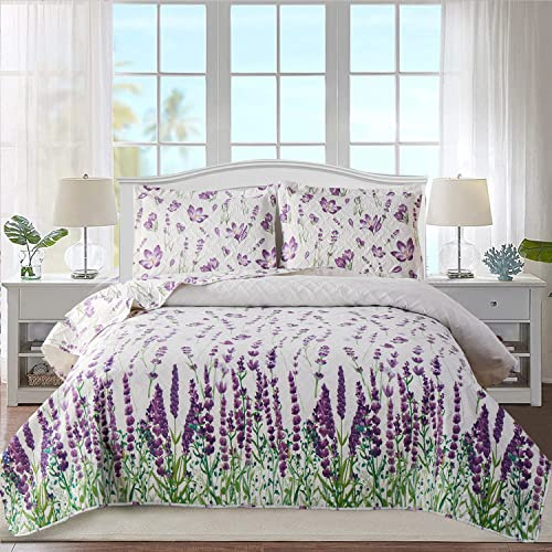 Ycosy Juego de edredón King Size Floral Colcha King Quilts Juego de Ropa de Cama Verano Ligero Floral Edredón Reversible Colcha Plantas Hojas Verde