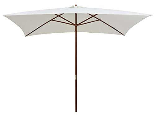 Makastle Sonnenschirm 200x300 cm mit Holzstange und Einzel-Seilzugsystem, Lüftungsöffnung, Ampelschirm Marktschirm Gartenschirm Terrassenschirm, Weiß