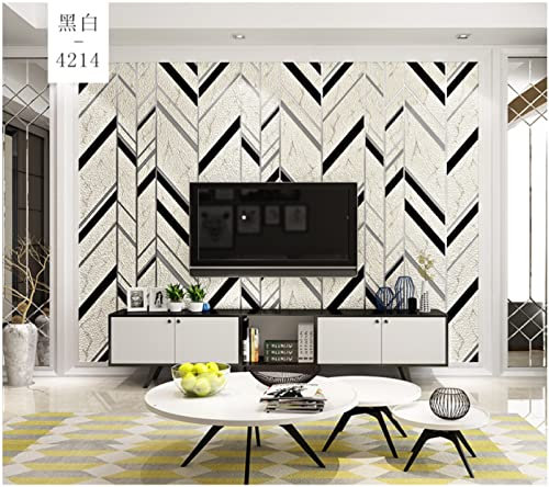 Schwarz Und Weiß Vliestapete Moderne Minimalistische Beflockung Tapete 3D Geometrische Streifen Tapete für Wohnzimmer Schlafzimmer TV Hintergrundwand - 0,53 m x 9.5 m