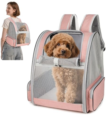 ALLSOPETS Hunderucksack Atmungsaktiver Haustier Rucksack für Kleine Katzen Hunde Welpen Faltbarer Katzenrucksack mit Sicherheitsgurten Ideal für Reisen Wandern Outdoor (Nebelrosa)