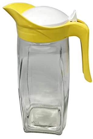 Brocca in vetro grande caraffa con manico in plastica e coperchio, 1,5 l, ideale per acqua, succo di frutta e bibite, tè ghiacciato HTUK® (giallo)