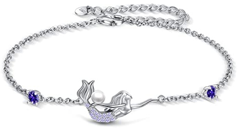 YAFEINI Meerjungfrau Fußkettchen für Damen Sterling Silber Perlen Armband Kette Schmuck Geschenke für Frauen Mädchen