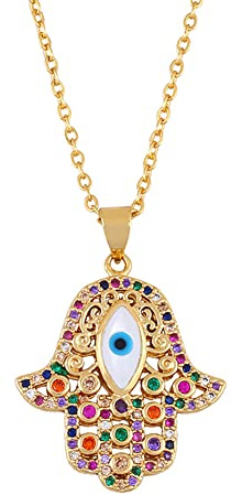 MAYIYAHO Hamsa Mano di Fatima Ciondolo Catena Color Oro Rame Zirconia Palma Collana Turco Malocchio Gioielli per Le Donne