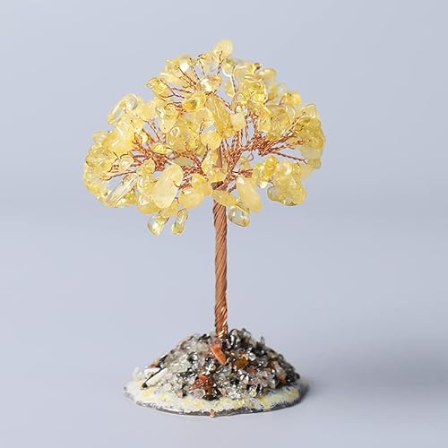 Arbre de vie en cristal naturel - Quartz rose - Agate porte-bonheur - Gravier minéral - Décoration d'intérieur - Cadeau souvenir - Jaune - 1 pièce