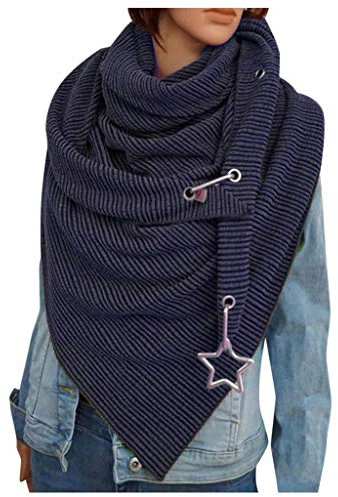 Dreiecksschal Damen Strickschal mit Wolle,Damen Schal Warm Weich Winterschal Herbstschal Frauen Deckenschal Mode Drucken Halstuch Scarf Poncho Cape mit Knopf Soft Wrap Dreieckschal (Navy blau)