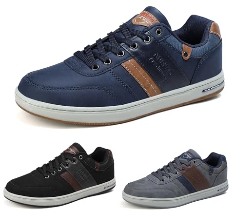 ARRIGO BELLO Freizeitschuhe Herren Sneaker PU Leder Walkingschuhe Atmungsaktive Athletic Formal Classic Sportschuhe 41-46, Blau, Größe 43