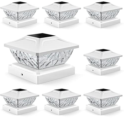 ENSLI Solar Post 8-Pack Cap 2-Mode Bright Outdoor Waterproof Fence Lights for 4x4, 4.5x4.5, 5x5 Garden Deck