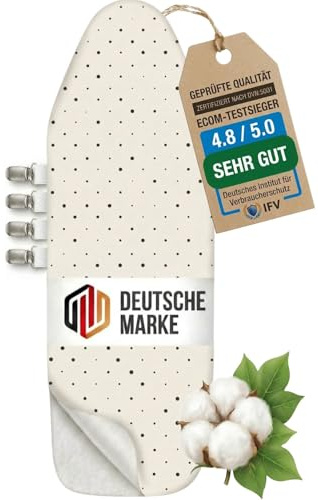 lamodo® - Bügelbrettbezug (150x50 cm) - Bügelbezug aus 100% Baumwolle - Dampfbügelgeeignet - Extra Dicke Polsterung + Gummizug und Spanner, XXL