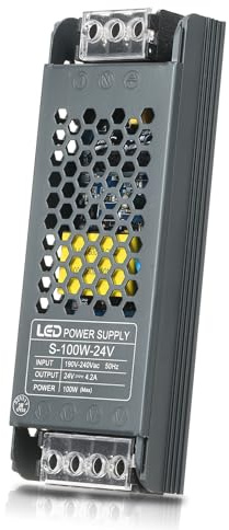 Neoglint Alimentatore 24V 100W, Sottile Trasformatore AC 190V-240V a DC 24V 4,2A, Alimentatore Led Scocca in Lega di Alluminio,Trasformatore Led 24V per Lampadina a Striscia LED-13.9 * 5.0 * 2.3cm