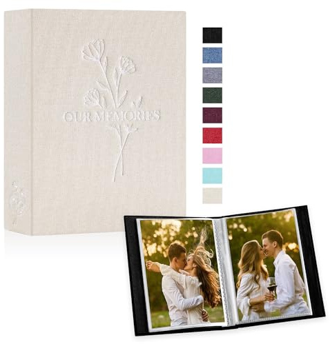Lanpn Small Photo Albums 4x6 50 Pictures 2 Packs, Mini Capacity Linen OUR MEMORIES Photo Book Photobook Pockets Set, Each Pack holds 50 Vertical Pictures for Family Baby Kids Boy Girl Beige