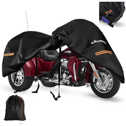 Trike Motorcycle Cover，3 Wheel Harley Davidson Covers Waterproof Outdoor Storage，Heavy Duty 420D Oxford Fabric Honda Trike Shelter，Tri Glide Cover with Zipper for Antenna，All Weather Protection