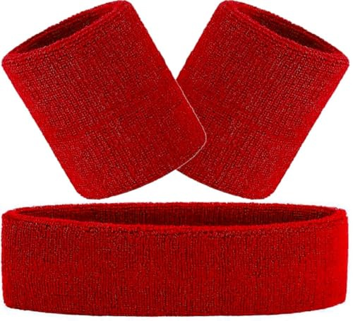 Hatstar 3-teiliges Schweißband Set | Schweißbänder für Handgelenk und Kopf | Stirnband für Damen & Herren (rot)