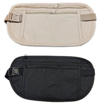 2 versteckte Geldgürtel, Diebstahlsicherheitsgürtel, Sportgürtel, verstellbarer Gürtel, wasserdichte Reisegürteltasche für Reisepass, Bargeld, 2 Khaki und Schwarz