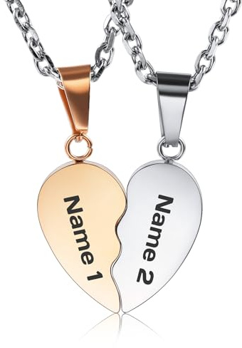 OTXIXTO Personalisierte Herz Halskette für Männer Frauen Herz Rätsel Passende Halskette für Paare Edelstahl Individuelle Gravur Name/Datum Herz Anhänger Halsketten Satz mit Geburtssteinen (Stil A3)