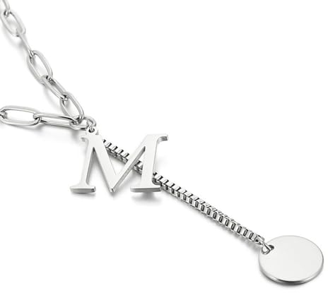 Homxi Mädchen Anhänger Halskette Silber,Mädchen Kette Edelstahl Anhänger Kette Gravur Personalisiert Buchstabe M mit Rund Anhänger Halsketten Silber