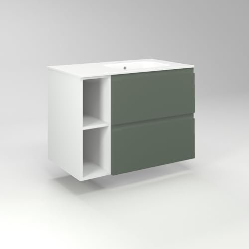 Diventa Modello Diva Star, Mobile Bagno sospeso 80cm con 2 cassetti spaziosi e 2 vani a giorno, lavabo dal design moderno, colore verde e bianco