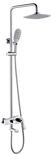 BiaoTeng Colonne de Douche Avec Mitigeur pour BaigNoire Chromé, Monocommande Multifonctionnelle Murale Chaud et Froid Systeme Douche Murale, Chrome