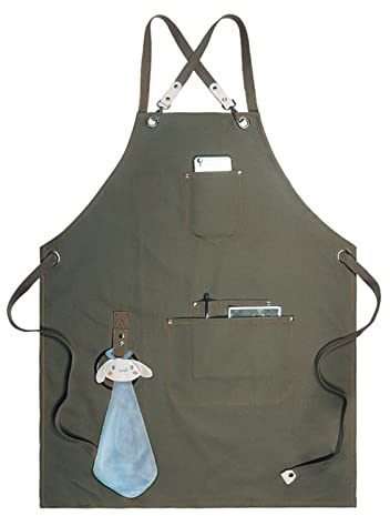 ECOLFE Schürzen für Männer, Arbeitsschürze, Segeltuchschürze, Werkstatt-Werkzeugschürze mit verstellbaren Trägern for Friseur, Küche, Gärtner, Café (Farbe: Grau, Größe: XL)(Color:Green)