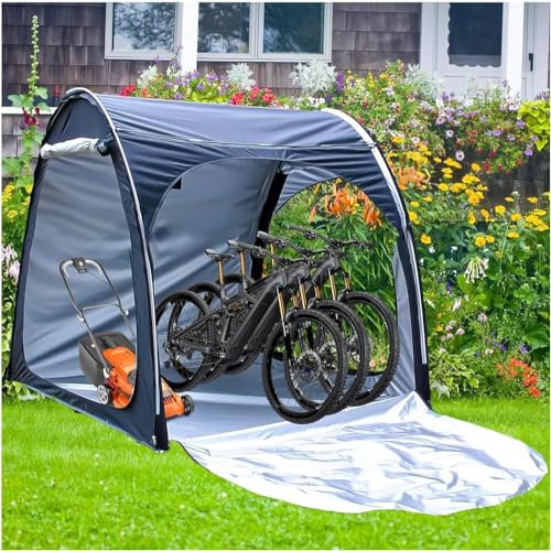 GJVBGA Box Biciclette può Essere Giuntato Box Biciclette da Esterno Proteggi da Vento,Pioggia,Neve,Polvere Casette da Giardino Box Moto per Esterno,Silver(Color:Nero)