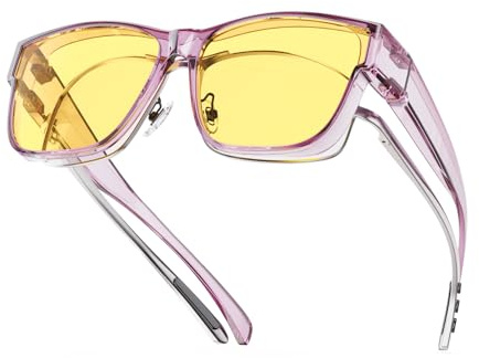 Goiteia Nachtfahrbrille über verschreibungspflichtige Brillen für Männer und Frauen, transparenter Rahmen für erweiterte HD-Nachtsicht, Scheinwerferbrille zum Fahren bei Nachtblendung, Violetter